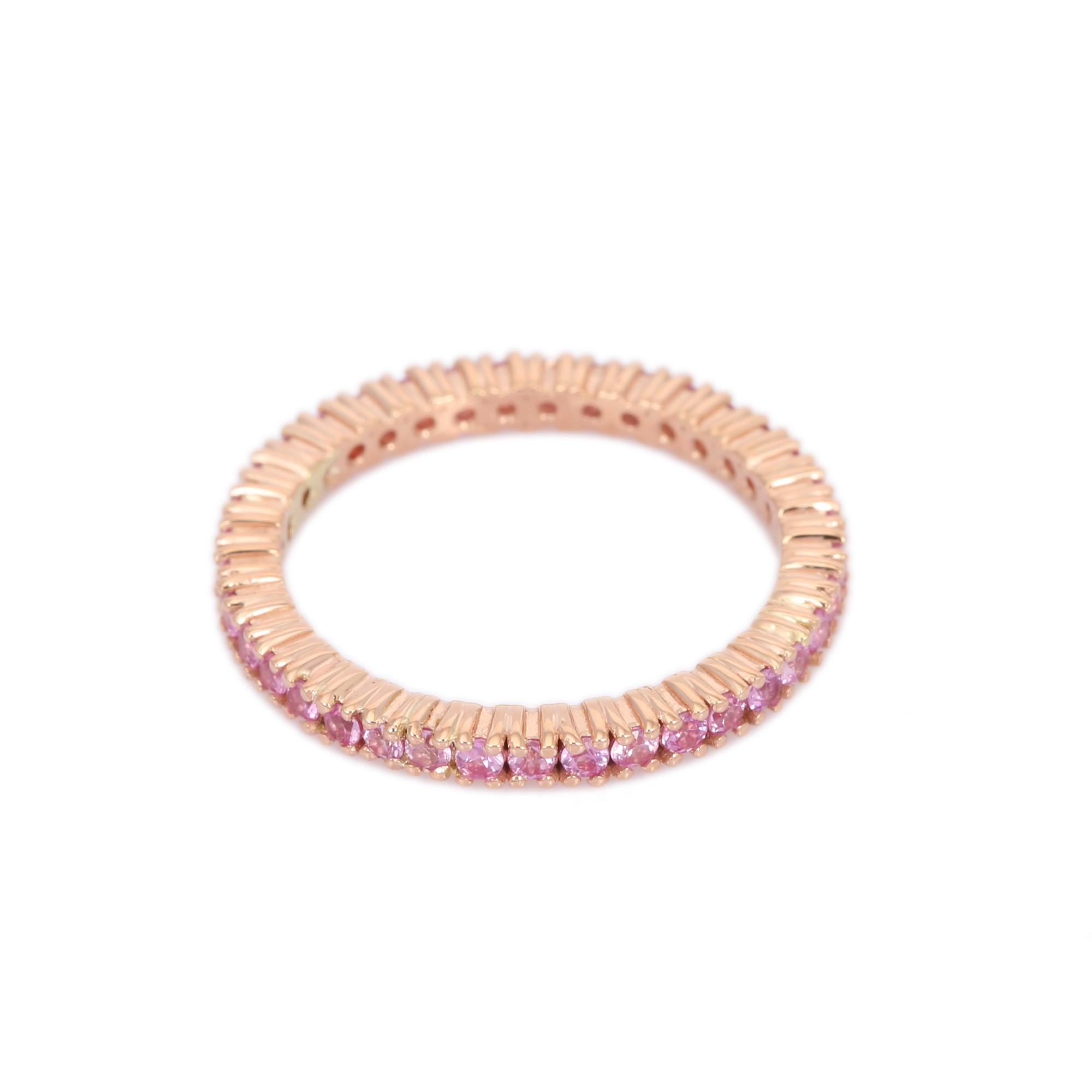 For Sale:  14K Yellow Gold Pink Sapphire Birthstone Eternity Band for Women 3