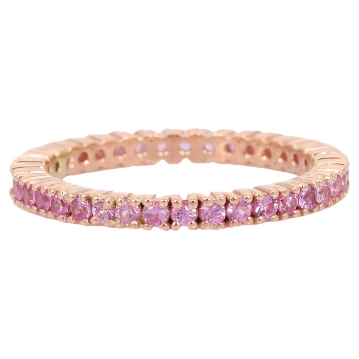 For Sale:  14K Yellow Gold Pink Sapphire Birthstone Eternity Band for Women