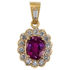 Colgante de Zafiro Rosa y Diamante de Oro Amarillo de 14K GIA 1,84ct