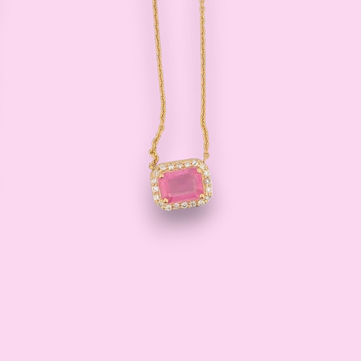 Art déco Harlow  Collier stationnaire en or jaune 14 carats, saphir rose et diamants en vente