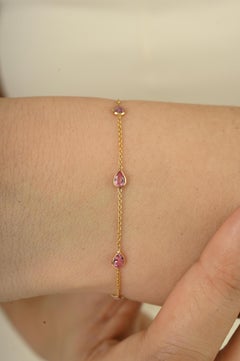Bracciale a catena in oro giallo 14K con zaffiro rosa taglio pera Gioielli fatti a mano