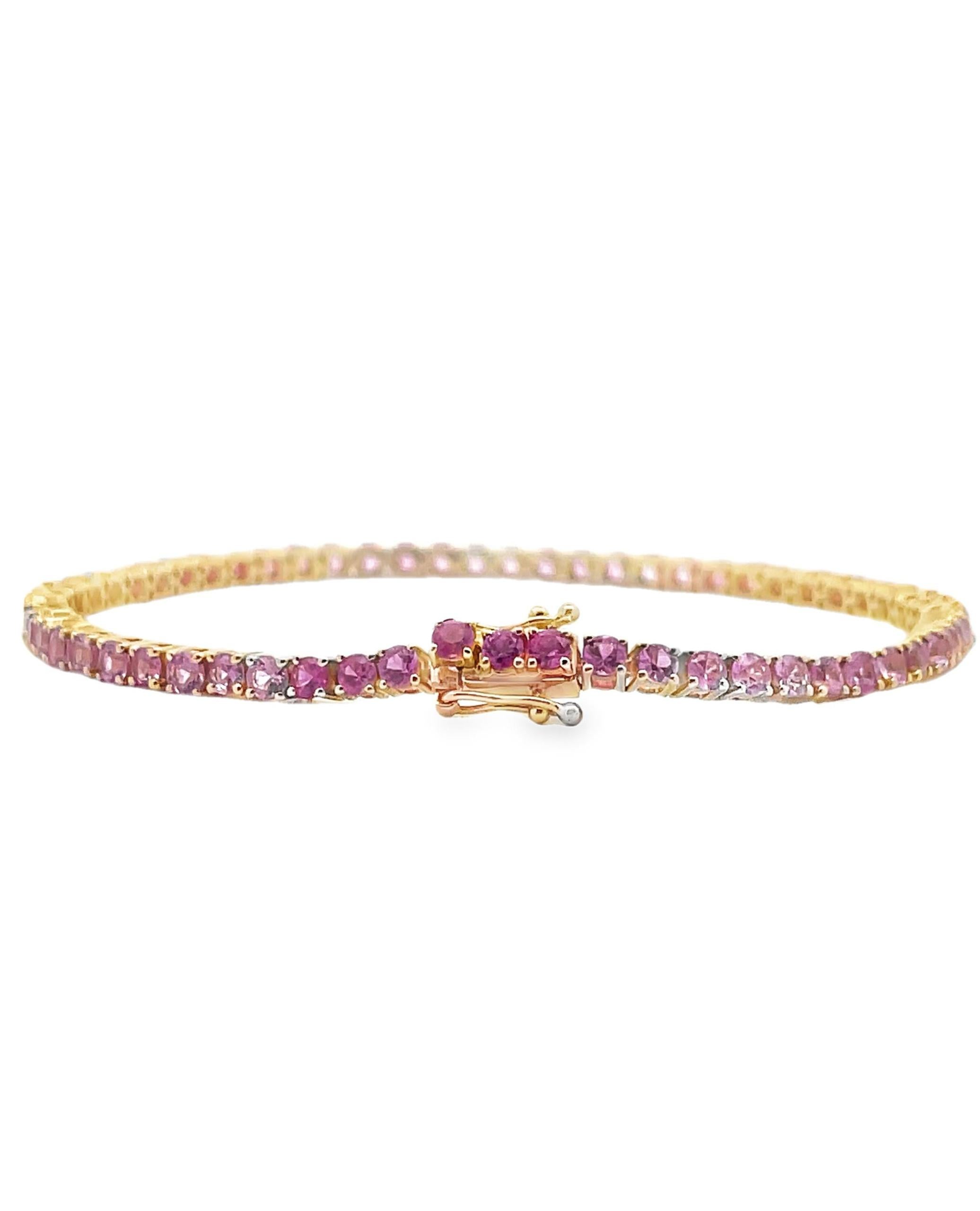 Pulsera Tenis Zafiro Rosa Oro Amarillo 14K Contemporáneo