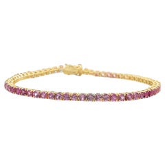 Pulsera Tenis Zafiro Rosa Oro Amarillo 14K