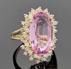 14K Yellow Gold Pink Topaz Diamond Estate 10.59 CT Halo Ballerina Cocktail Ring