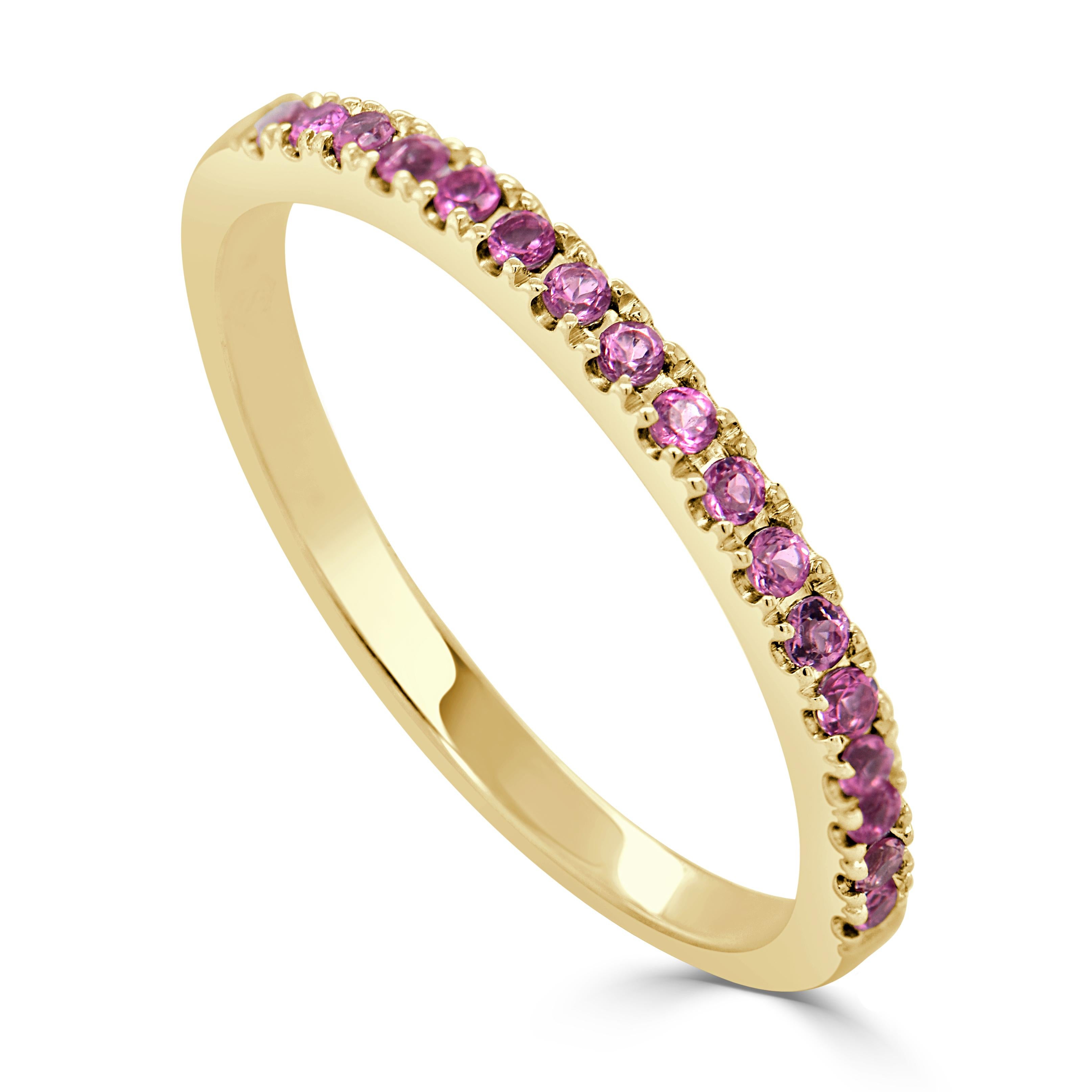 Charming Design - This stackable half-way around band is made of 14K gold and features round Pink Tourmoline approximately 0.17cts, available in  white, yellow and rose gold
 Measurements for ring size: The finger Size of this sapphire ring is 6.5
