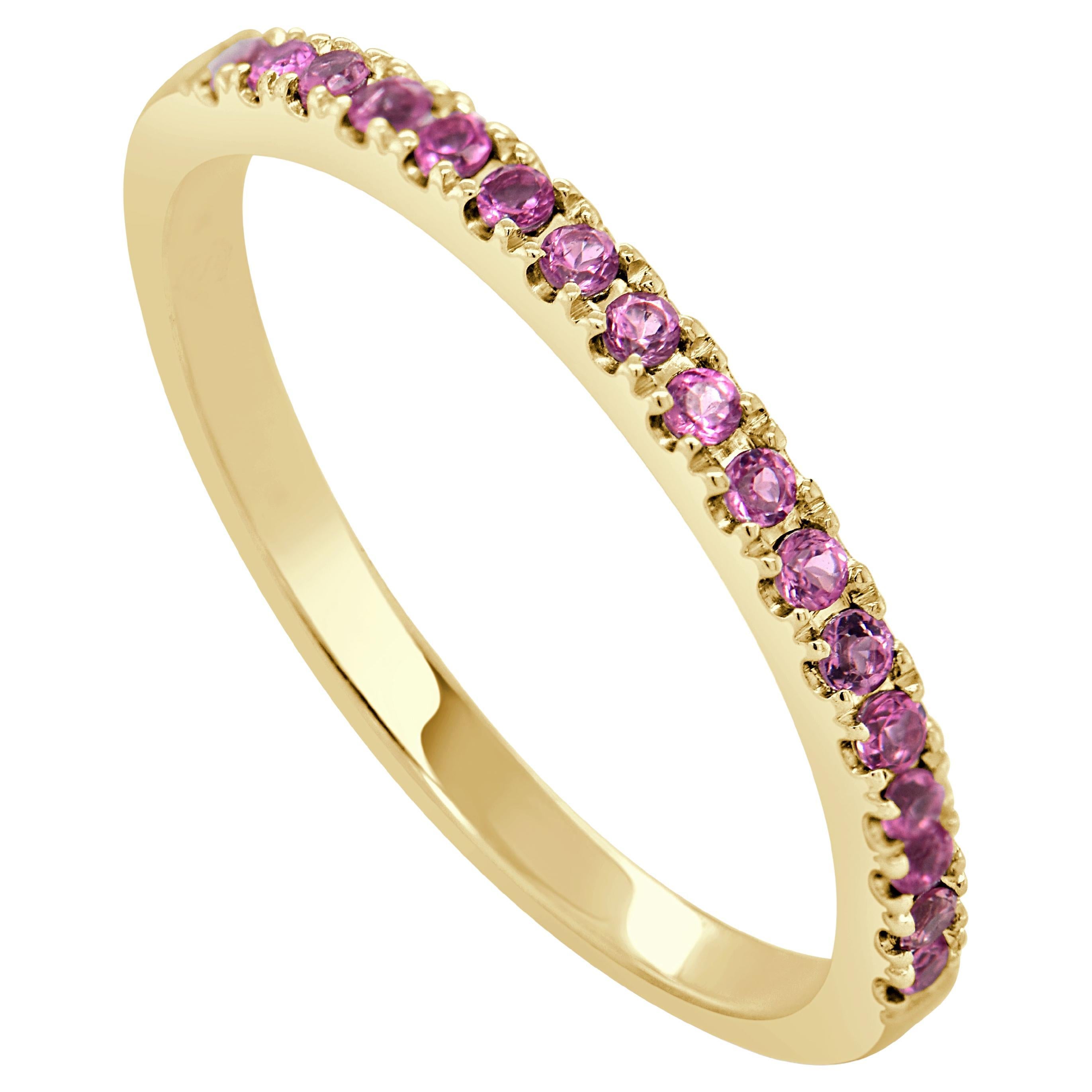 14K Yellow Gold Pink Toumrmaline Half-Way Around Band for Her For Sale