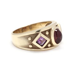 14 Karat Yellow Gold, Pink Tourmaline and Amethyst Wide Band Ring