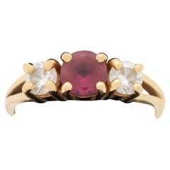 14K Yellow Gold Pink Tourmaline and Diamond Three-Stone Ring