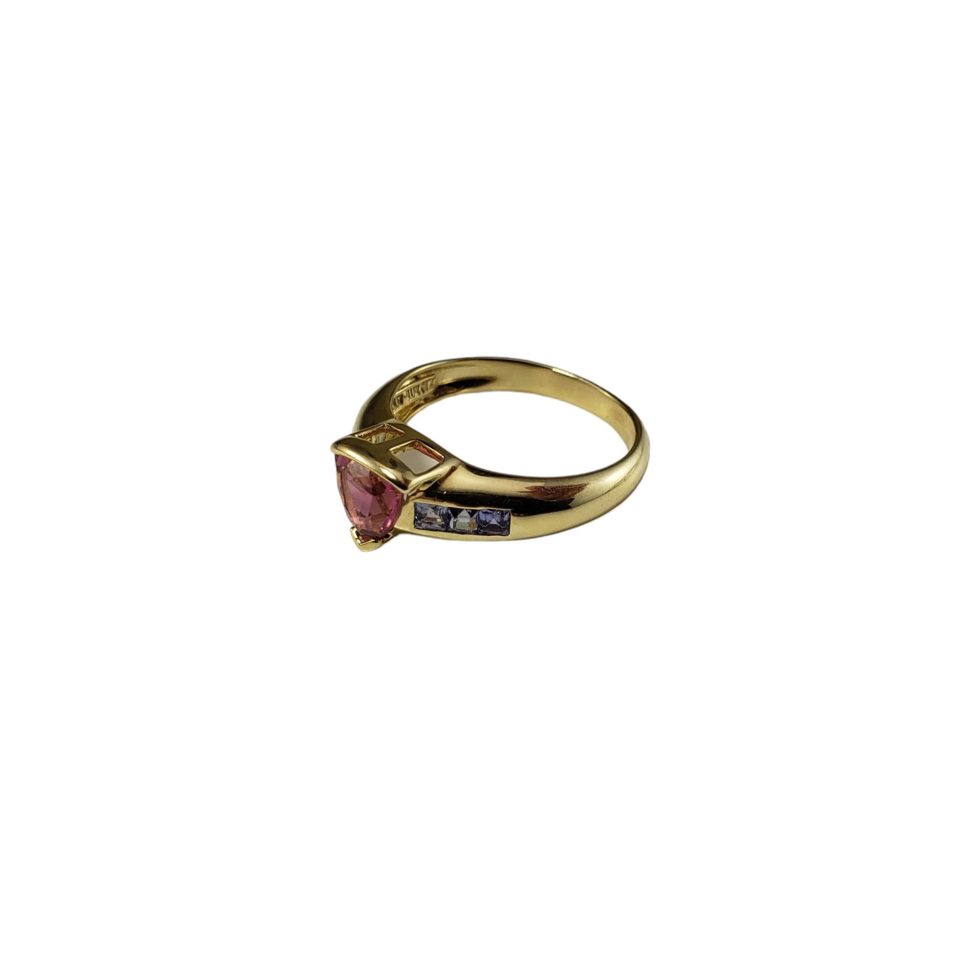 Trillion Cut 14K Yellow Gold Pink Tourmaline and Tanzanite Ring Size 7 #16340 For Sale