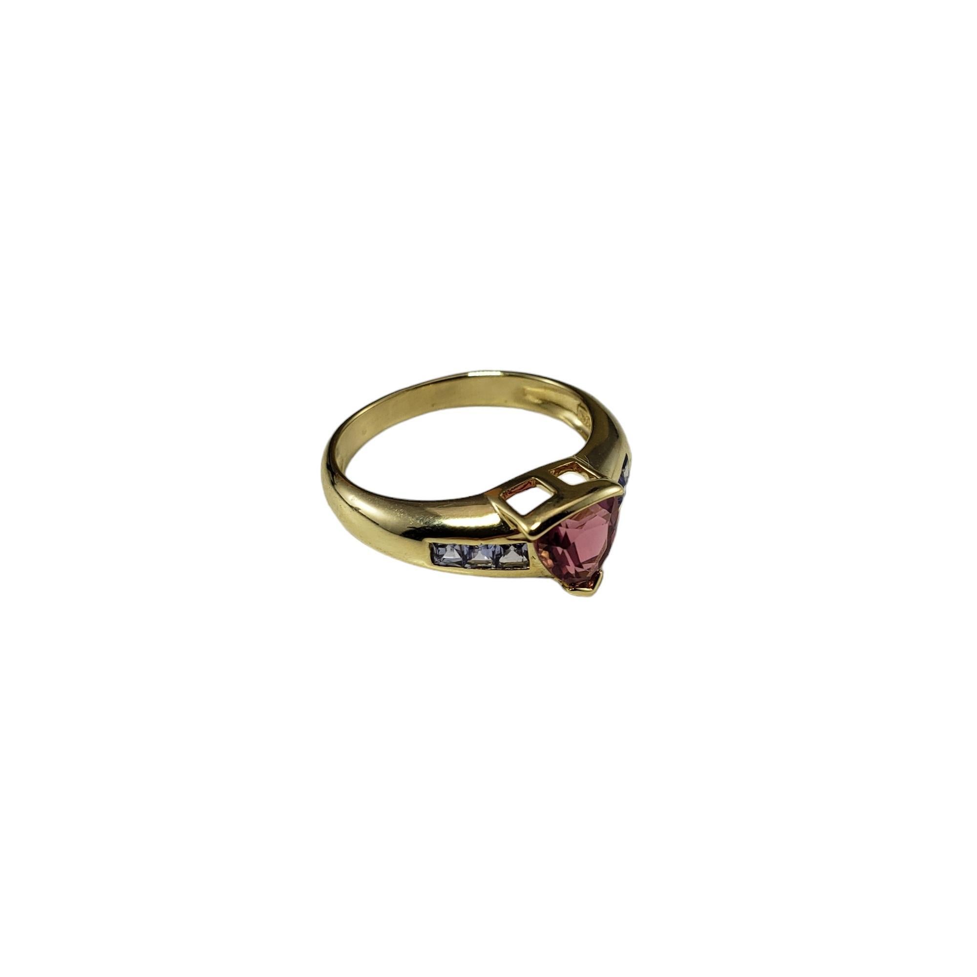 14K Gelbgold Ring mit rosa Turmalin und Tansanit, Größe 7 #16340 (Trillionschliff) im Angebot