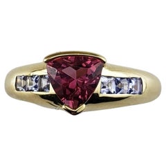 14K Gelbgold Ring mit rosa Turmalin und Tansanit, Größe 7 #16340