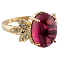 14K Gelbgold Rosa Turmalin & Diamant Cocktail-Ring Größe 7