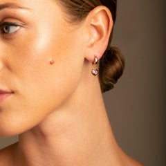 14k Yellow Gold Pink Tourmaline Heart Drop Hoop Earrings