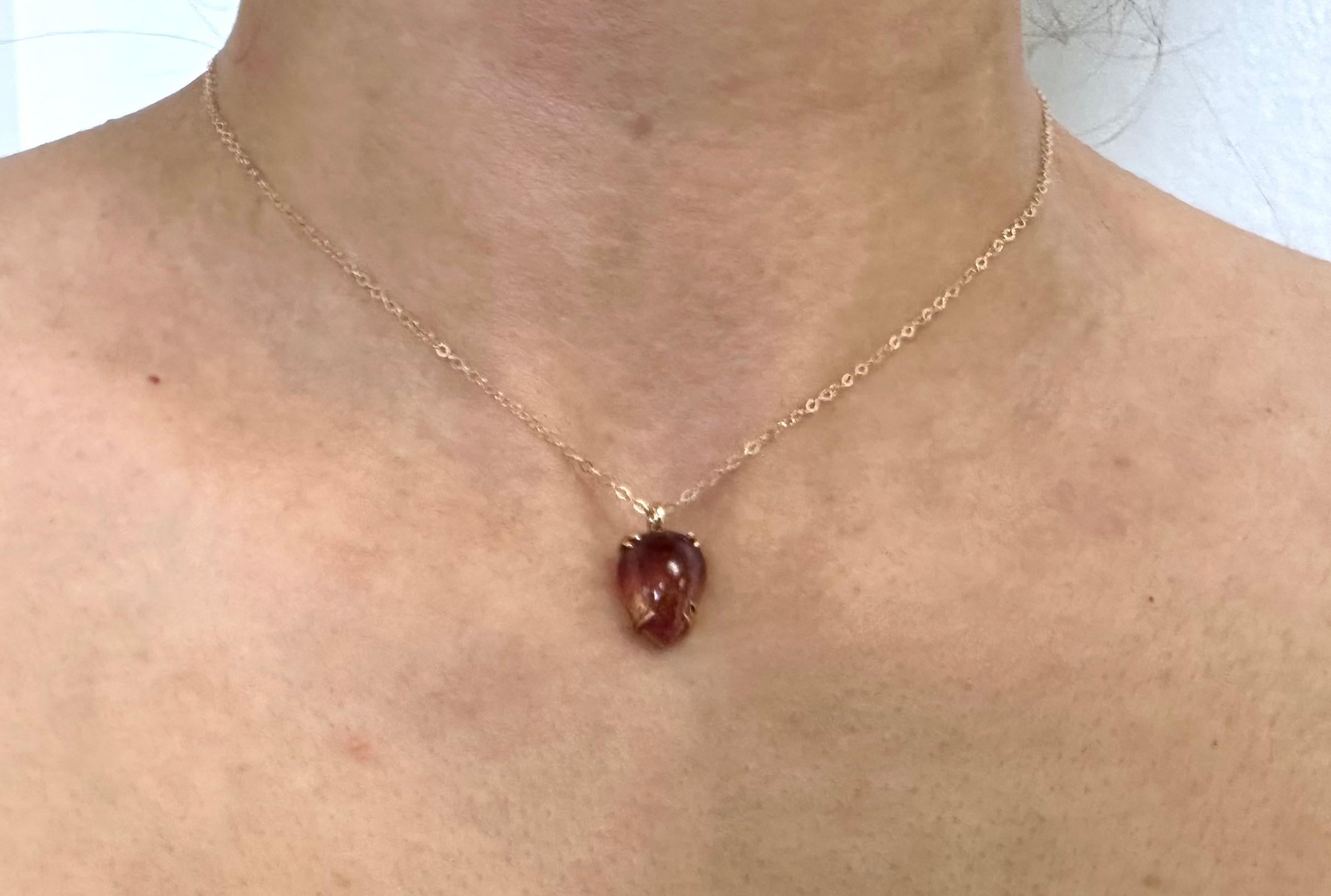 Donna 14k Yellow Gold Pink Tourmaline Pendant Necklace in vendita