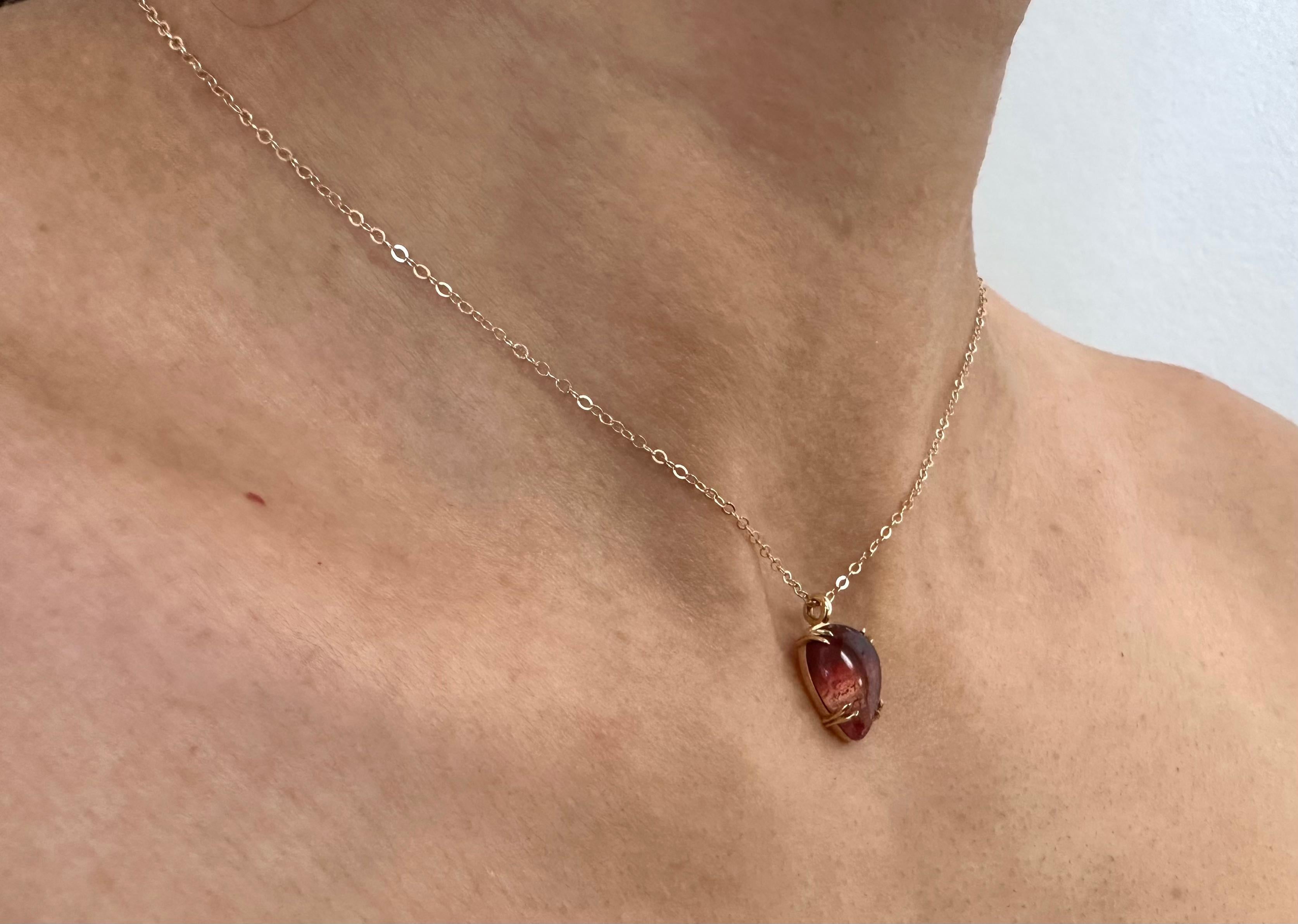 14k Yellow Gold Pink Tourmaline Pendant Necklace in vendita 1