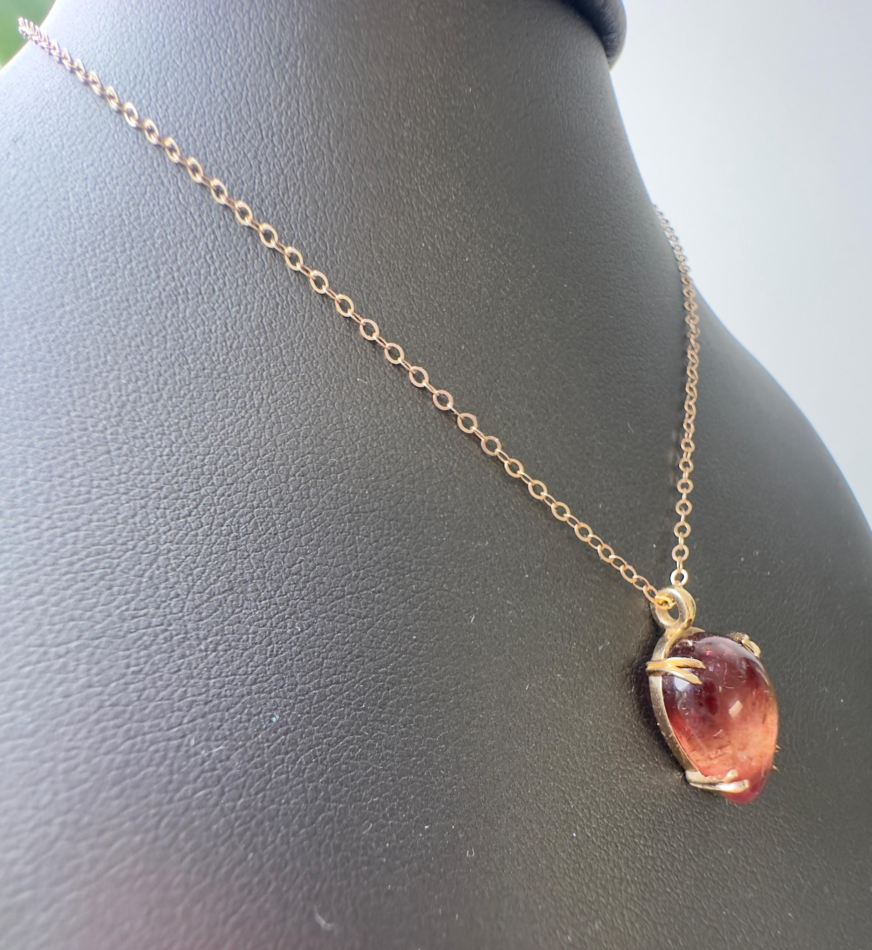 14k Yellow Gold Pink Tourmaline Pendant Necklace in vendita 3