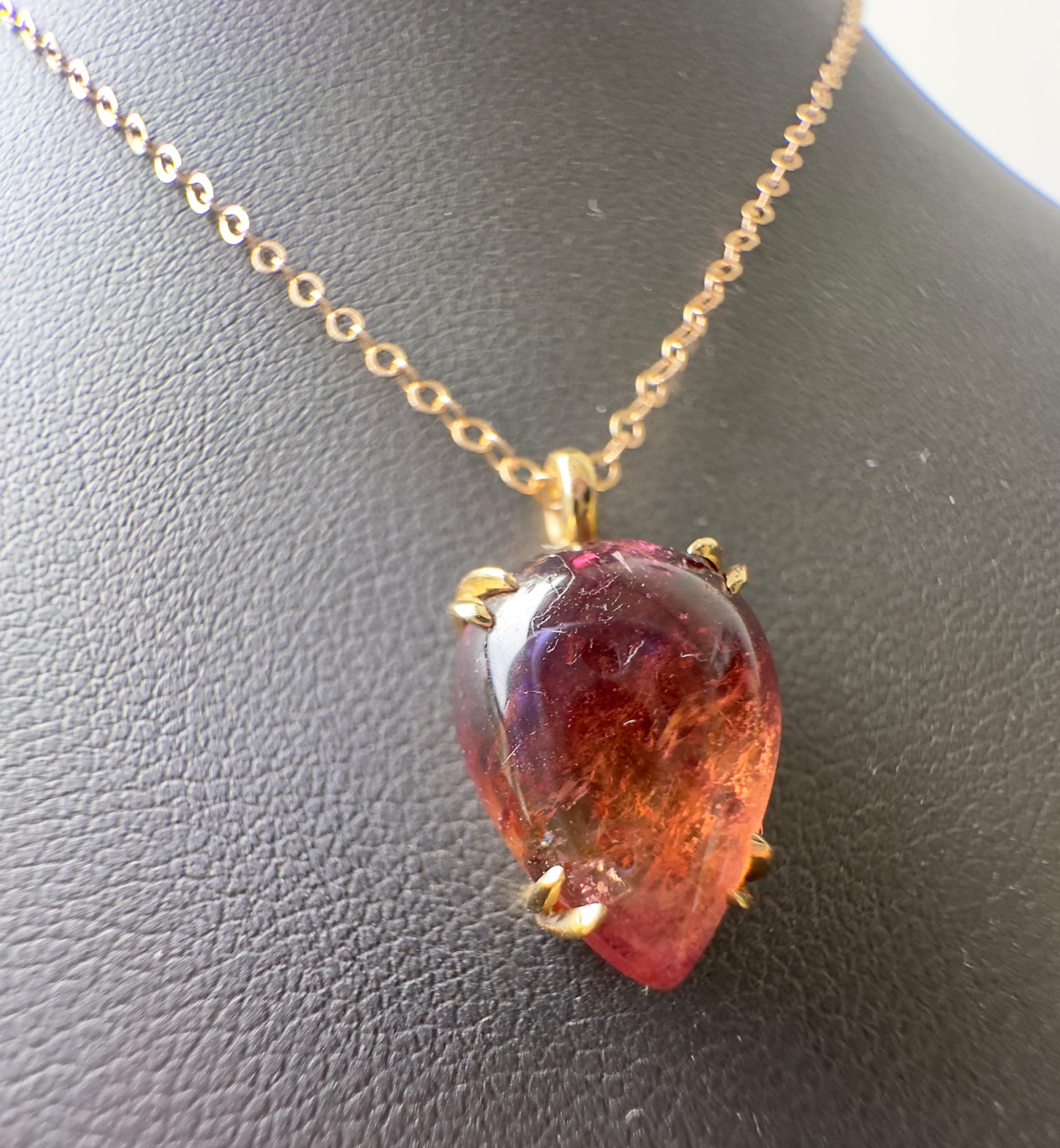 14k Yellow Gold Pink Tourmaline Pendant Necklace in vendita 4