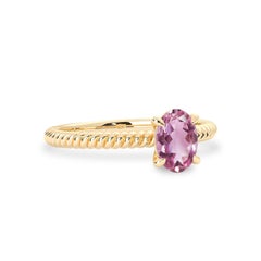 14k Yellow Gold Pink Tourmaline Solitaire Engagement Ring, Twist Wire
