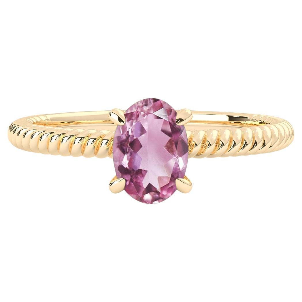 For Sale:  14k Yellow Gold Pink Tourmaline Solitaire Engagement Ring, Twist Wire