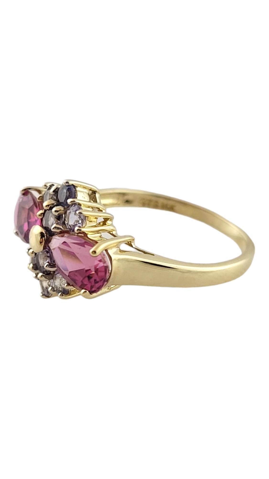 Vintage 14K Yellow Gold Pink Tourmaline and Tanzanite Ring Size 7

This beautiful 14K gold ring features 2 gorgeous pink tourmaline stones with 6 sparkling tanzanite stones!

Ring size: 7
Shank: 1.80mm
Front: 12.3mm X 16.7mm X 6.27mm

Weight: 2.0