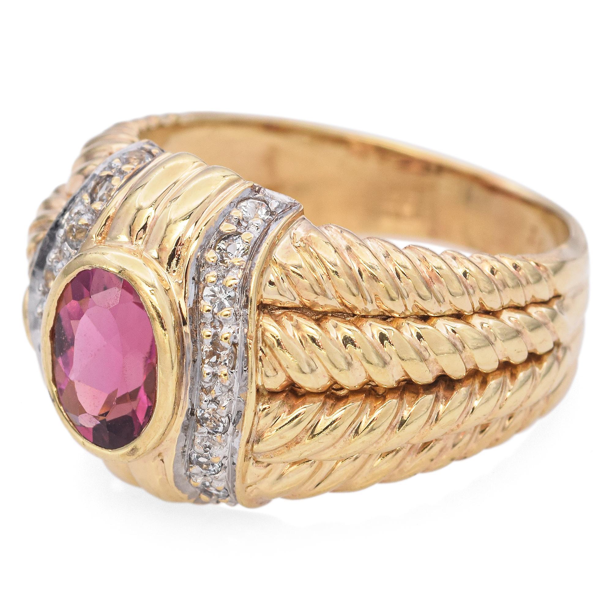 Oval Cut 14K Yellow Gold Pink Tourmaline Wide Band Ring