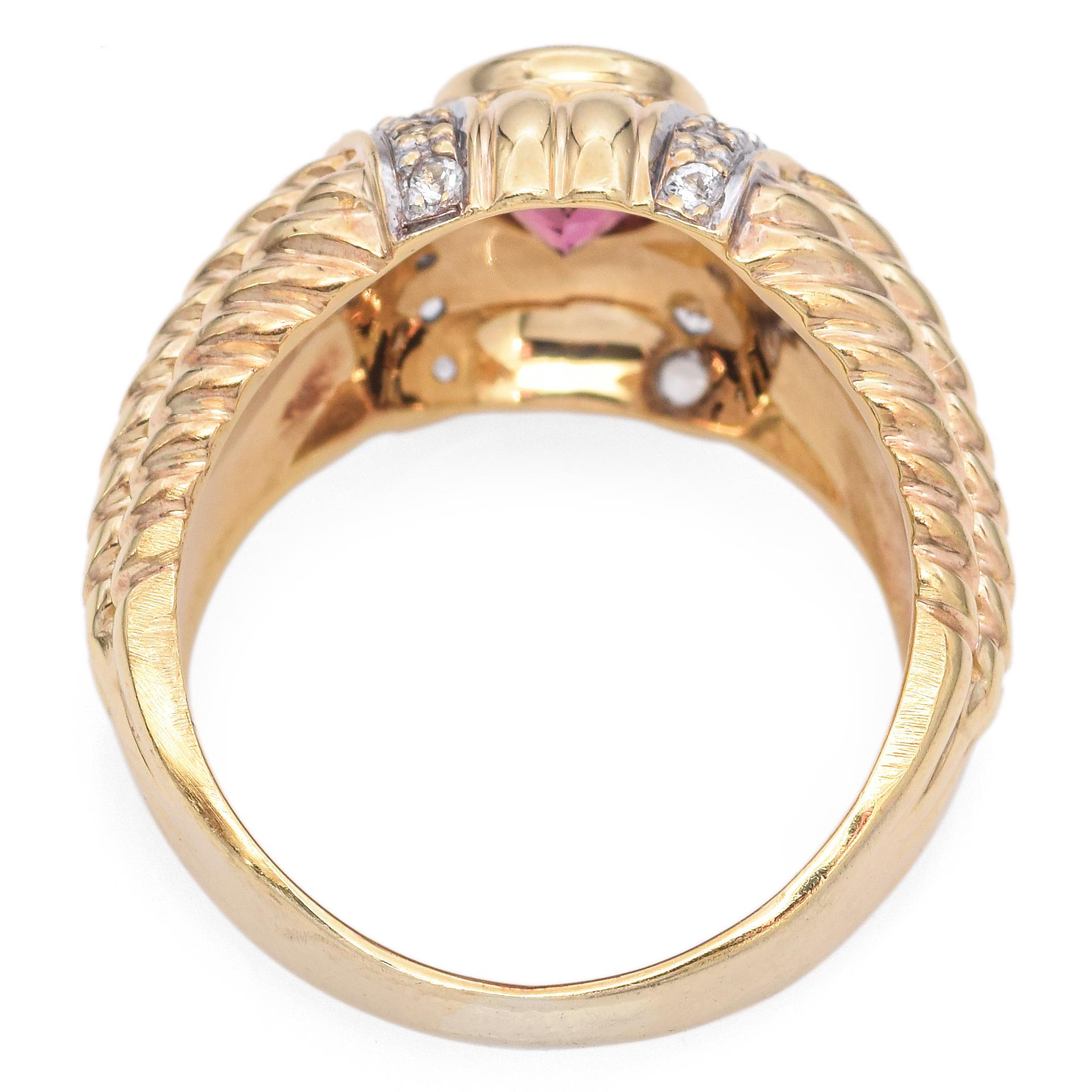 14K Yellow Gold Pink Tourmaline Wide Band Ring In Good Condition In New York, NY