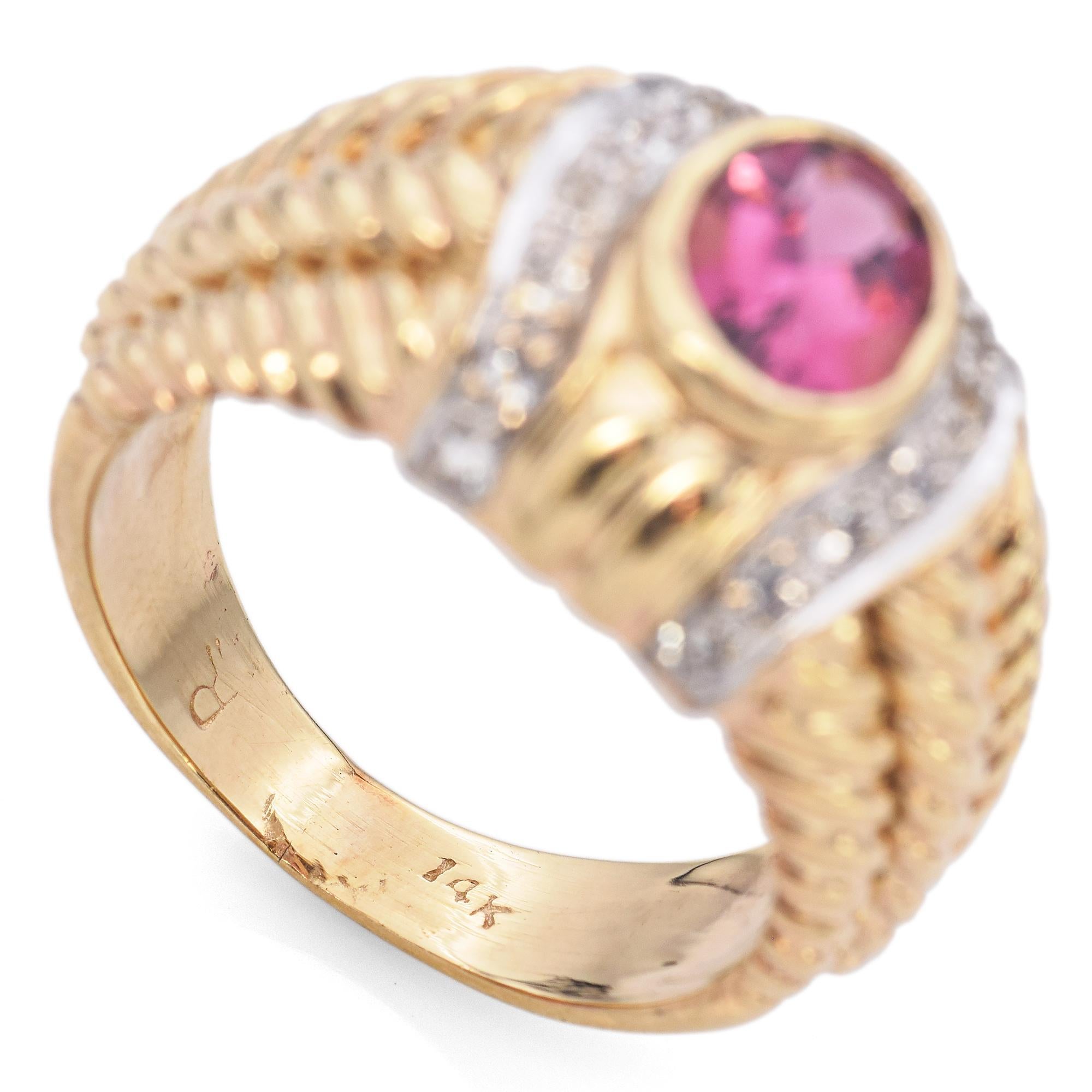 14K Yellow Gold Pink Tourmaline Wide Band Ring 1