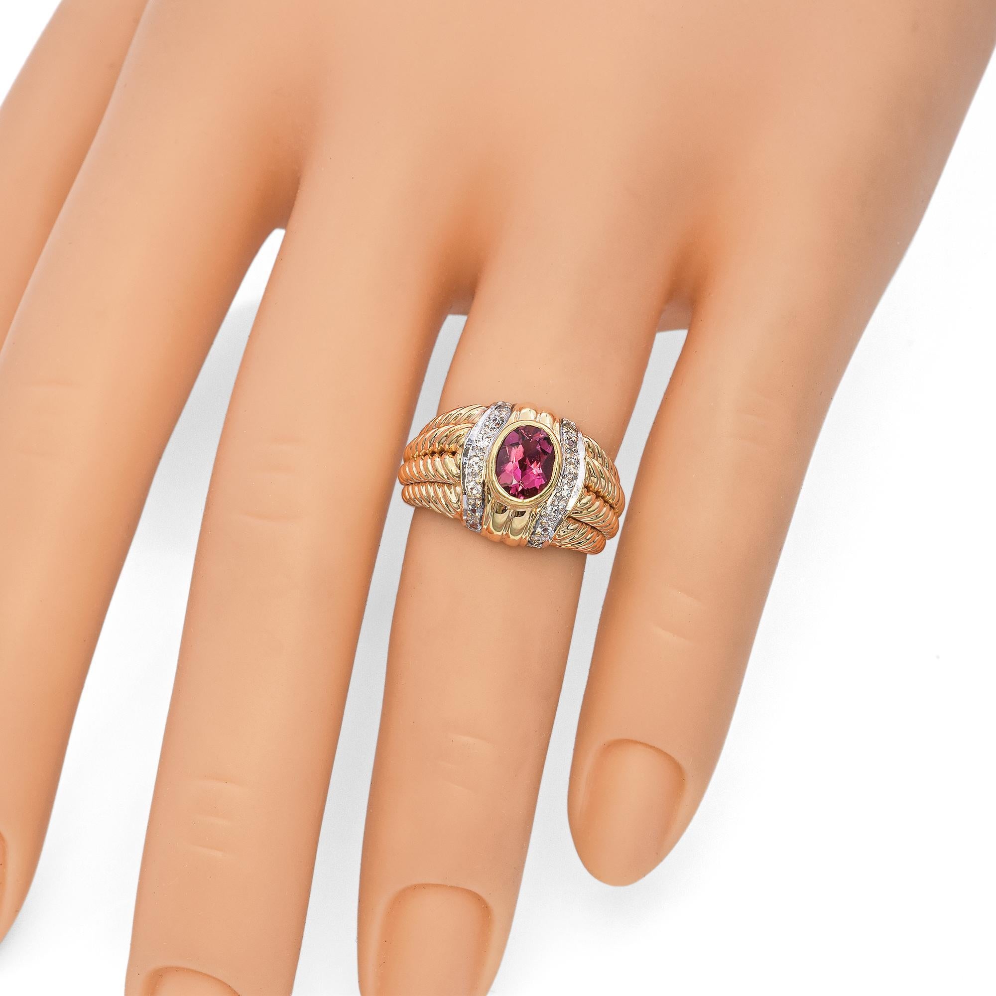 14K Yellow Gold Pink Tourmaline Wide Band Ring 2