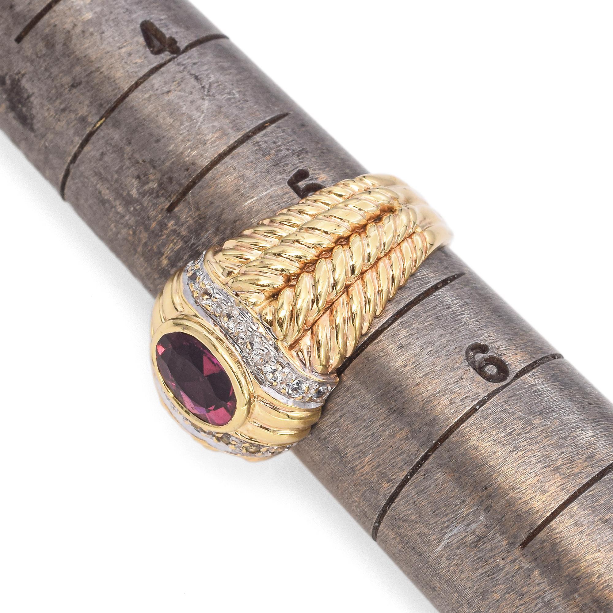 14K Yellow Gold Pink Tourmaline Wide Band Ring 3