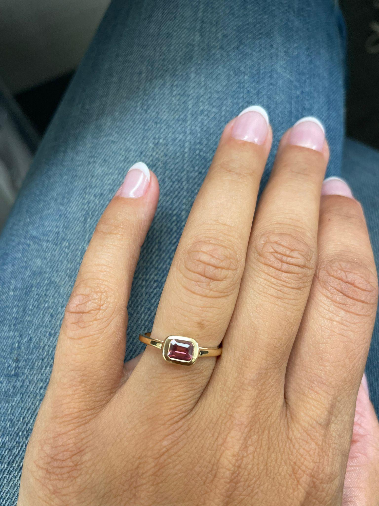 Charming Design - This stackable ring features a 14k gold band, and a emerald cut shaped gorgeous Pink Tormoline approximately 0.50cts, available in  white, yellow and rose gold
 Measurements for ring size: The finger Size of this sapphire ring is