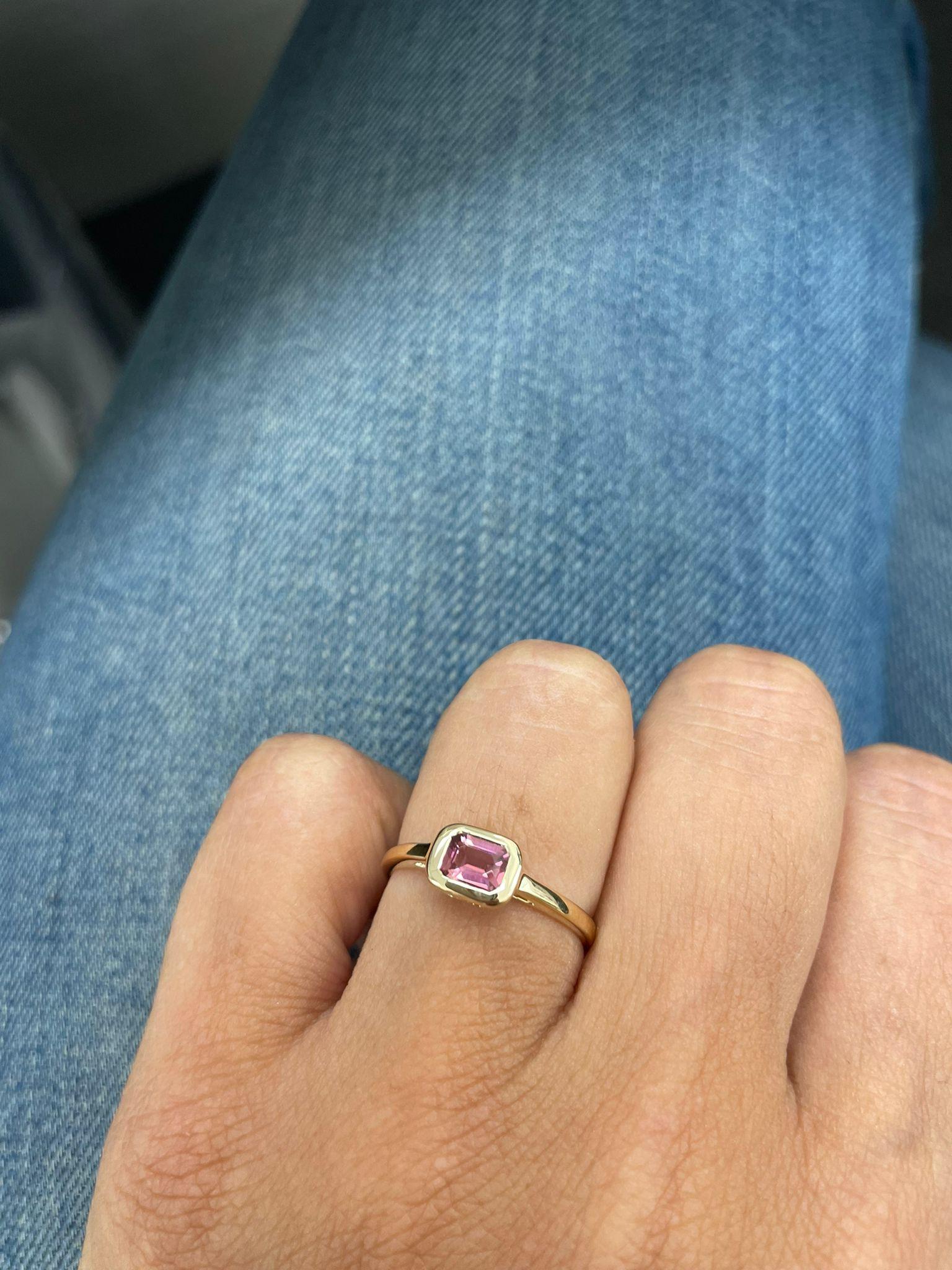 Contemporary 14K Yellow Gold Pink Tourmoline Ring for Her For Sale