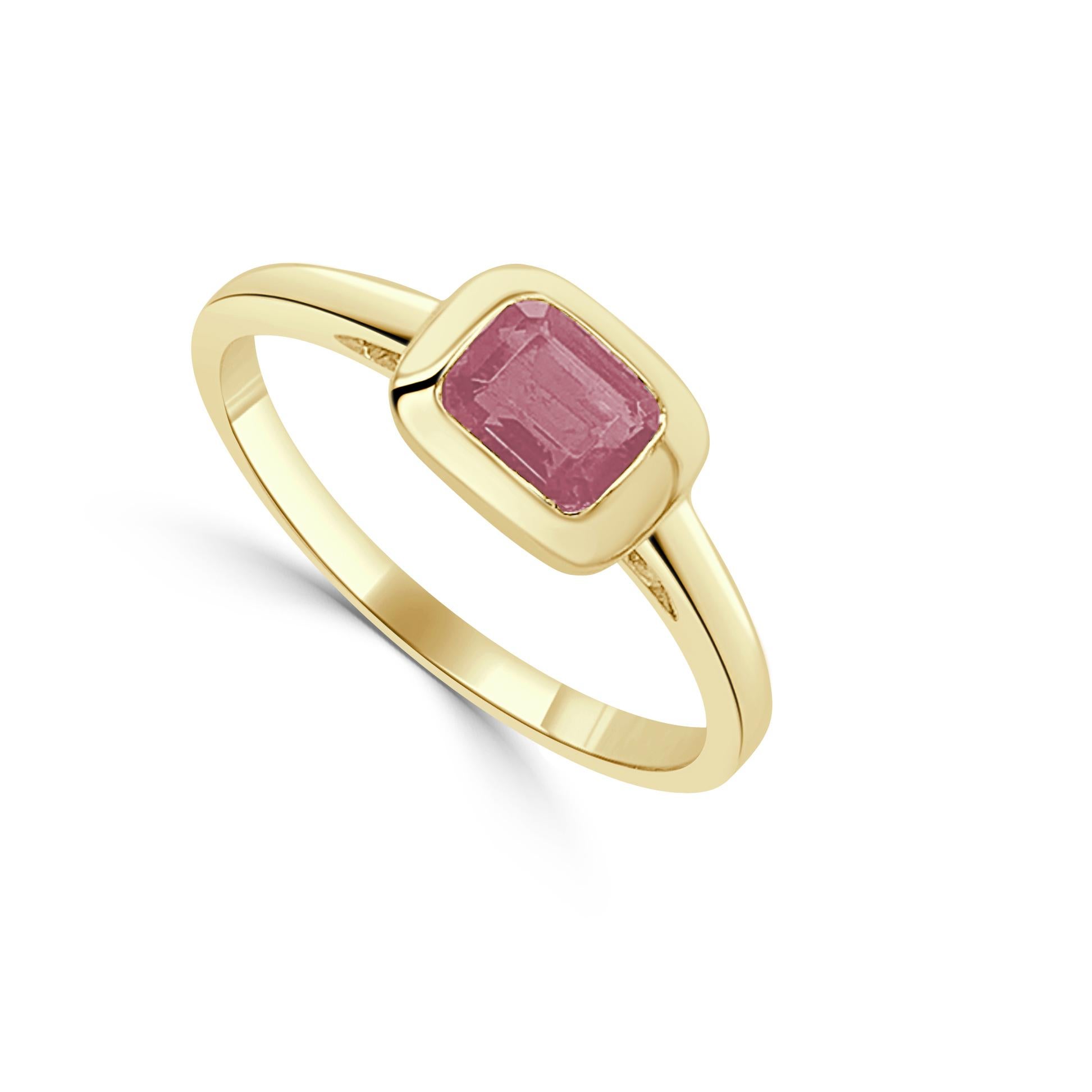 Baguette Cut 14K Yellow Gold Pink Tourmoline Ring for Her For Sale