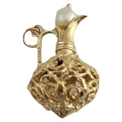 Vintage 14K Yellow Gold Pitcher with Pearl Charm