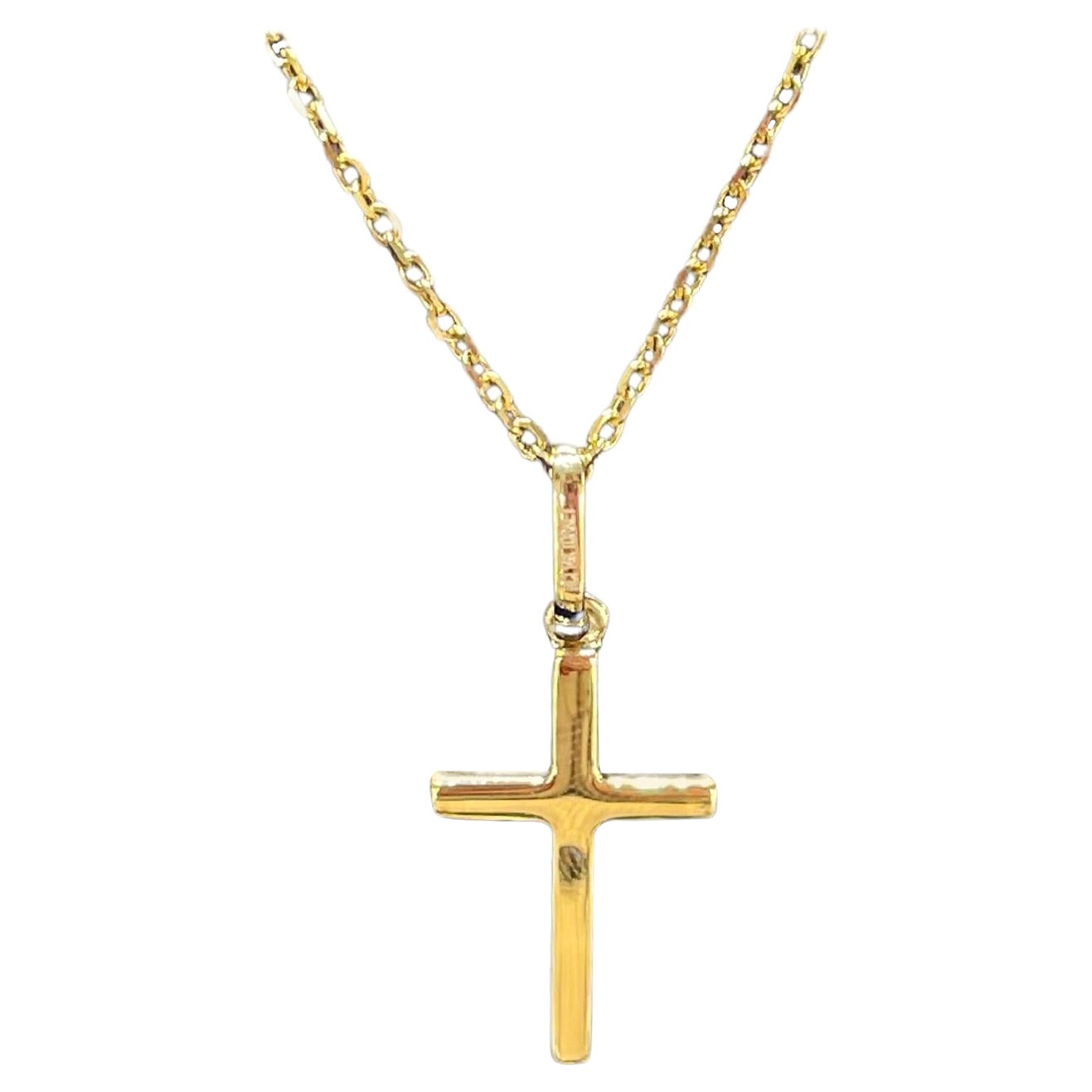 14K Yellow Gold Plain Cross Necklace