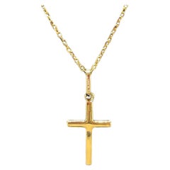 14K Yellow Gold Plain Cross Necklace