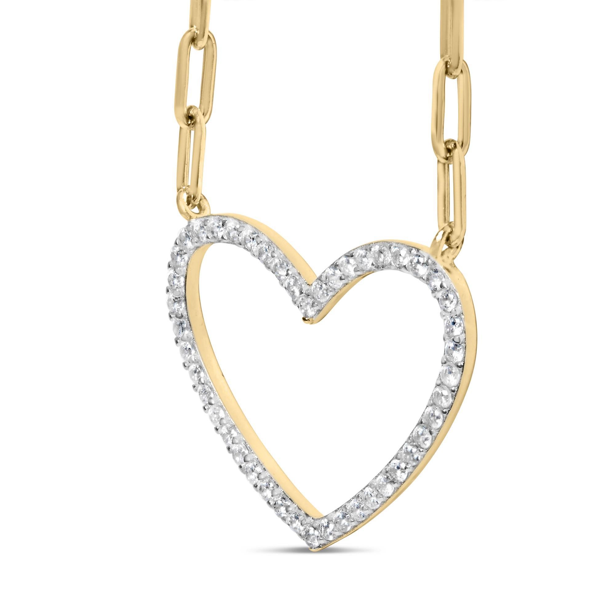 Moderno Collana con catena a cuore aperto in argento 925 placcato oro giallo 14K con diamanti da 1/4 di carato in vendita