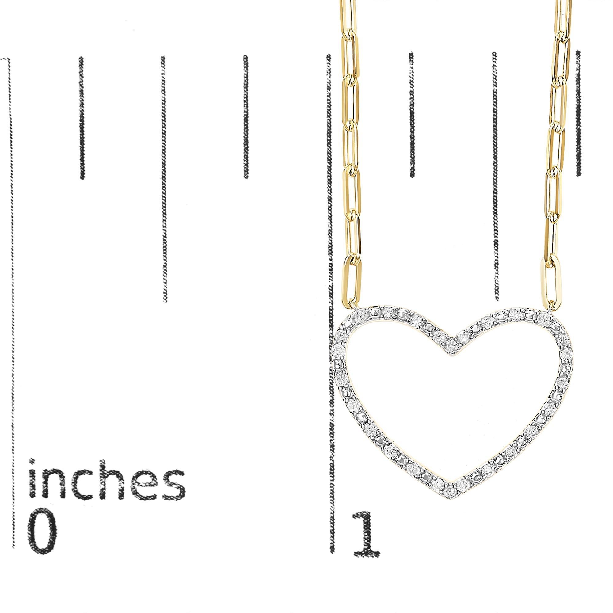 Collana con catena a cuore aperto in argento 925 placcato oro giallo 14K con diamanti da 1/4 di carato In condizioni Nuovo in vendita a New York, NY