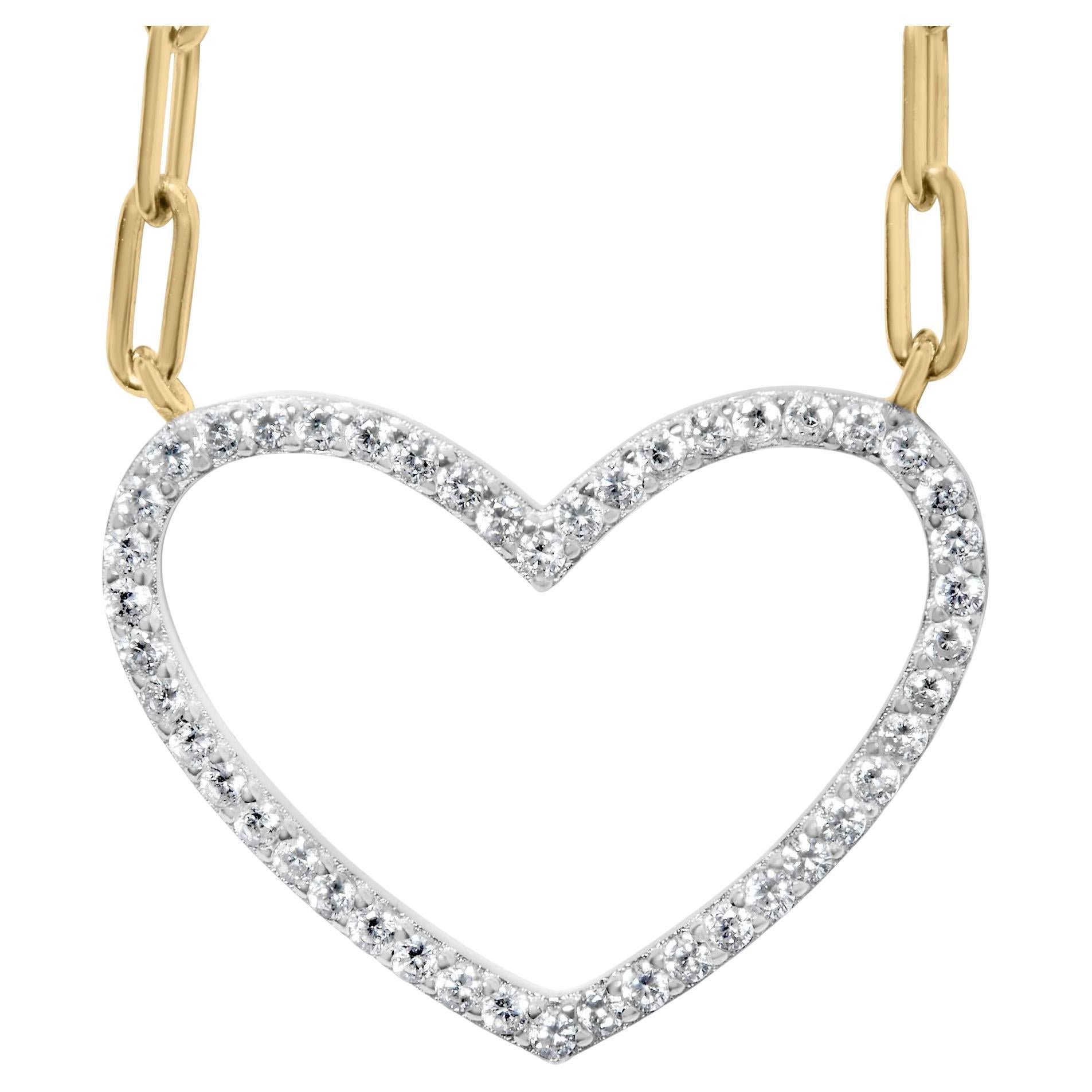 14K Yellow Gold Plated .925 Silver 1/4 Cttw Diamond Open Heart Chain Necklace