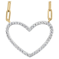 Collana con catena a cuore aperto in argento 925 placcato oro giallo 14K con diamanti da 1/4 di carato