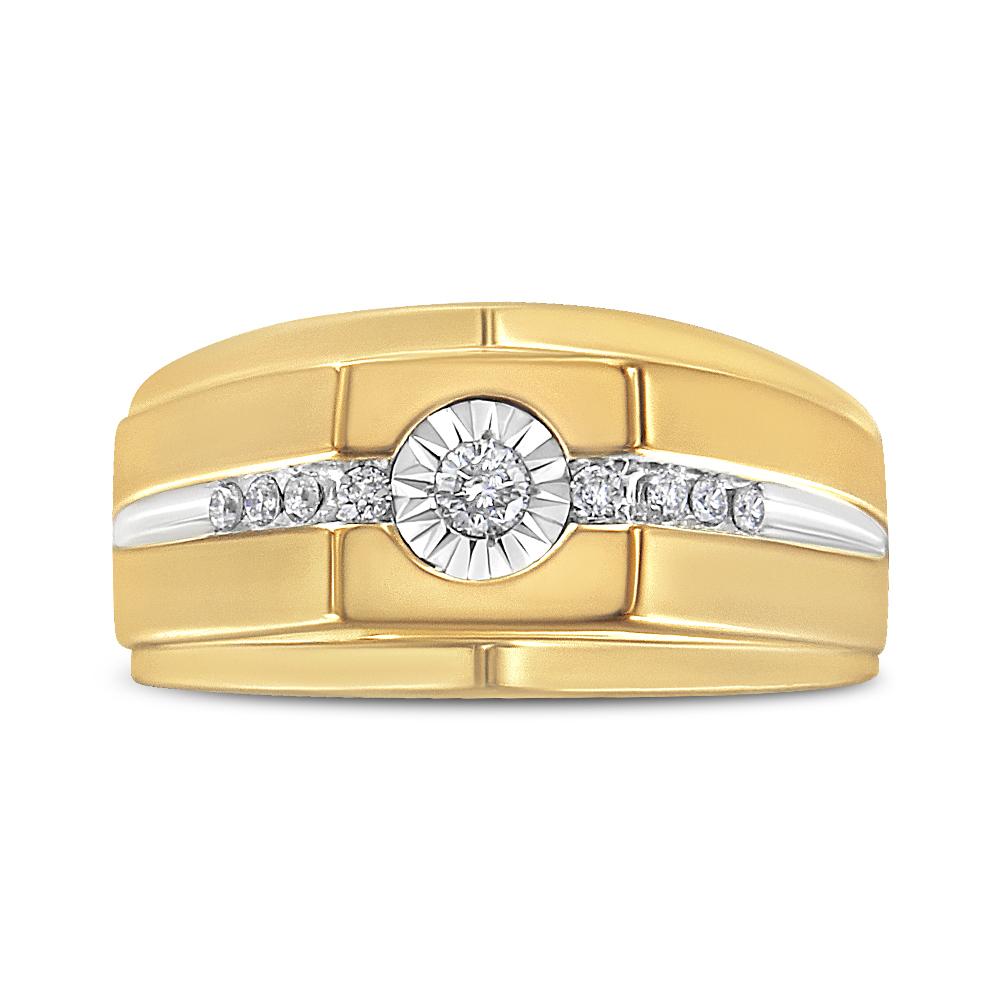 For Sale:  14K Yellow Gold Plated .925 Sterling Silver 1/5 Carat Diamond Men's Band Ring 2