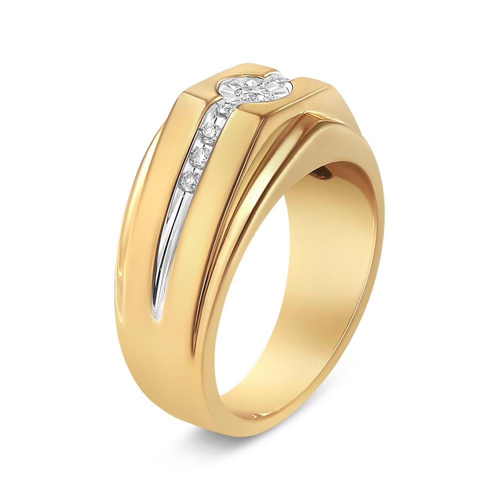 For Sale:  14K Yellow Gold Plated .925 Sterling Silver 1/5 Carat Diamond Men's Band Ring 4
