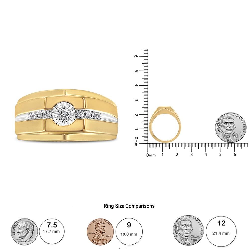 En vente :  Anneau pour hommes en or jaune 14 carats plaqué argent sterling 1/5 carat et diamants 6