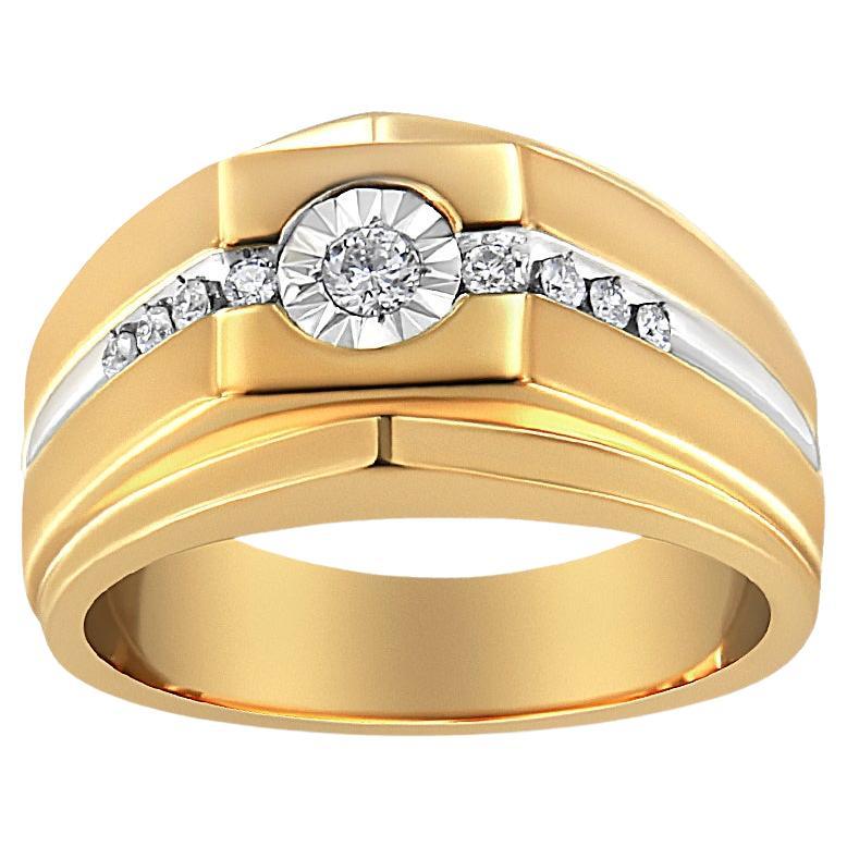 14k Yellow Gold Plated .925 Sterling Silver 1/5 Carat Diamond Men's Band Ring