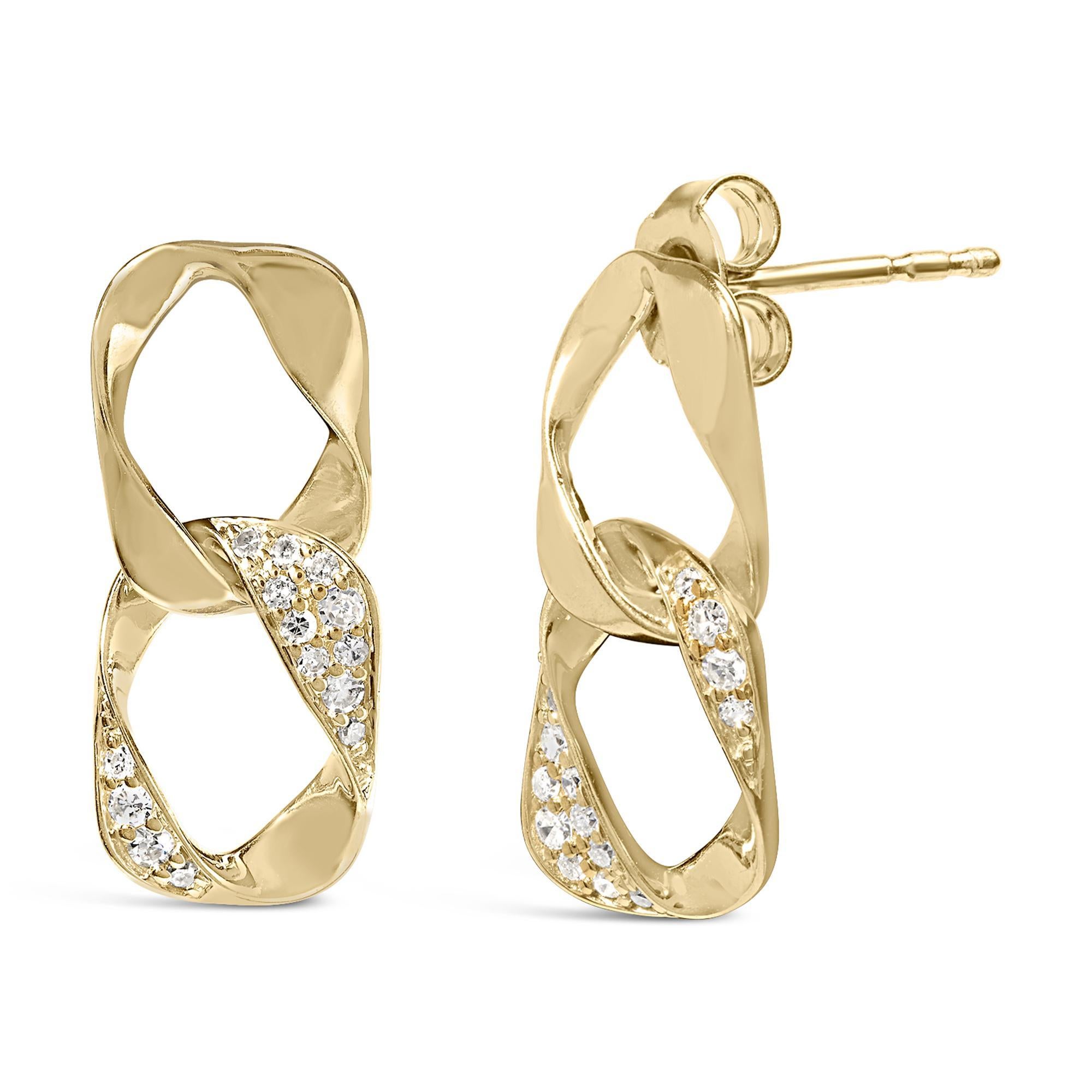 Moderne Pendants d'oreilles en or jaune 14 carats plaqué argent sterling 925 avec diamants 1/5 carat en vente