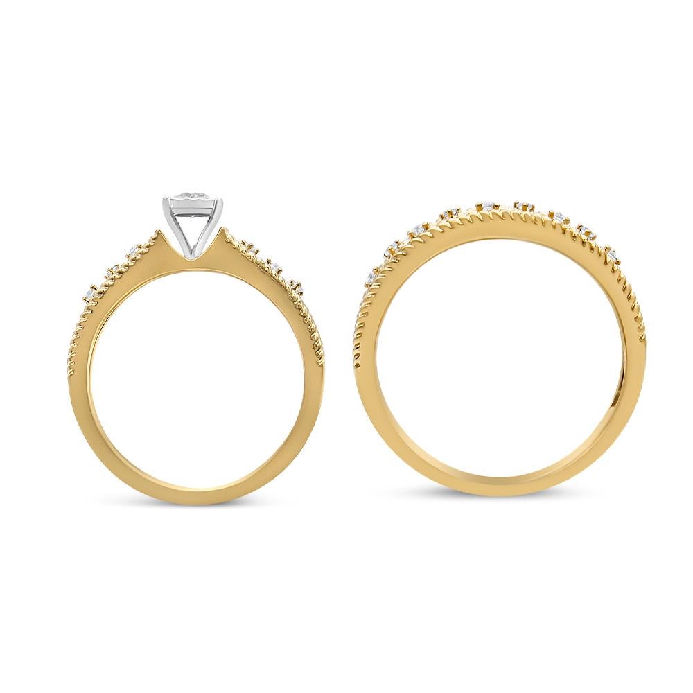Moderno Anello in argento 925 placcato oro giallo 14K con diamante da 1/5 ctw in vendita