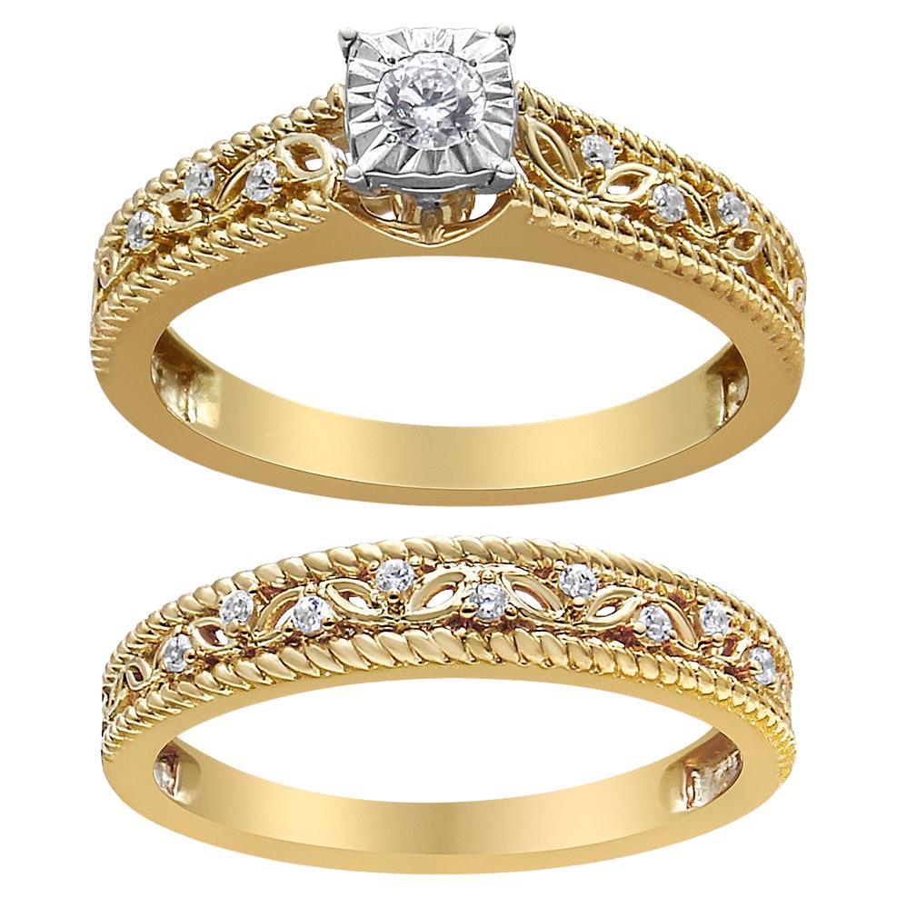 Anello in argento 925 placcato oro giallo 14K con diamante da 1/5 ctw