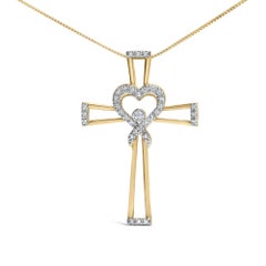 14K Yellow Gold Plated .925 Sterling Silver 1/6 Cttw Diamond Heart Necklace