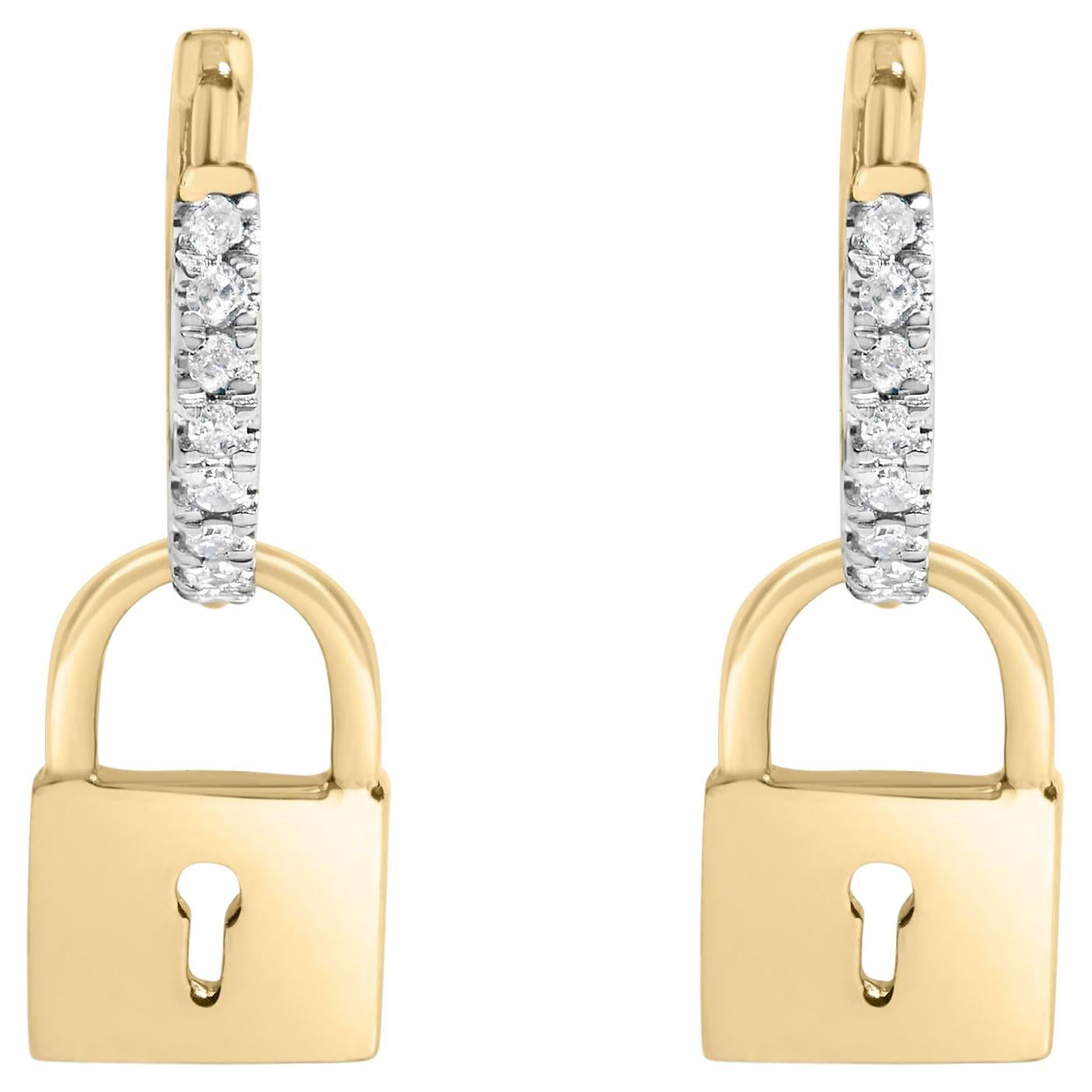 14K Yellow Gold Plated .925 Sterling Silver 1/6 Cttw Diamond Lock Hoop Earring