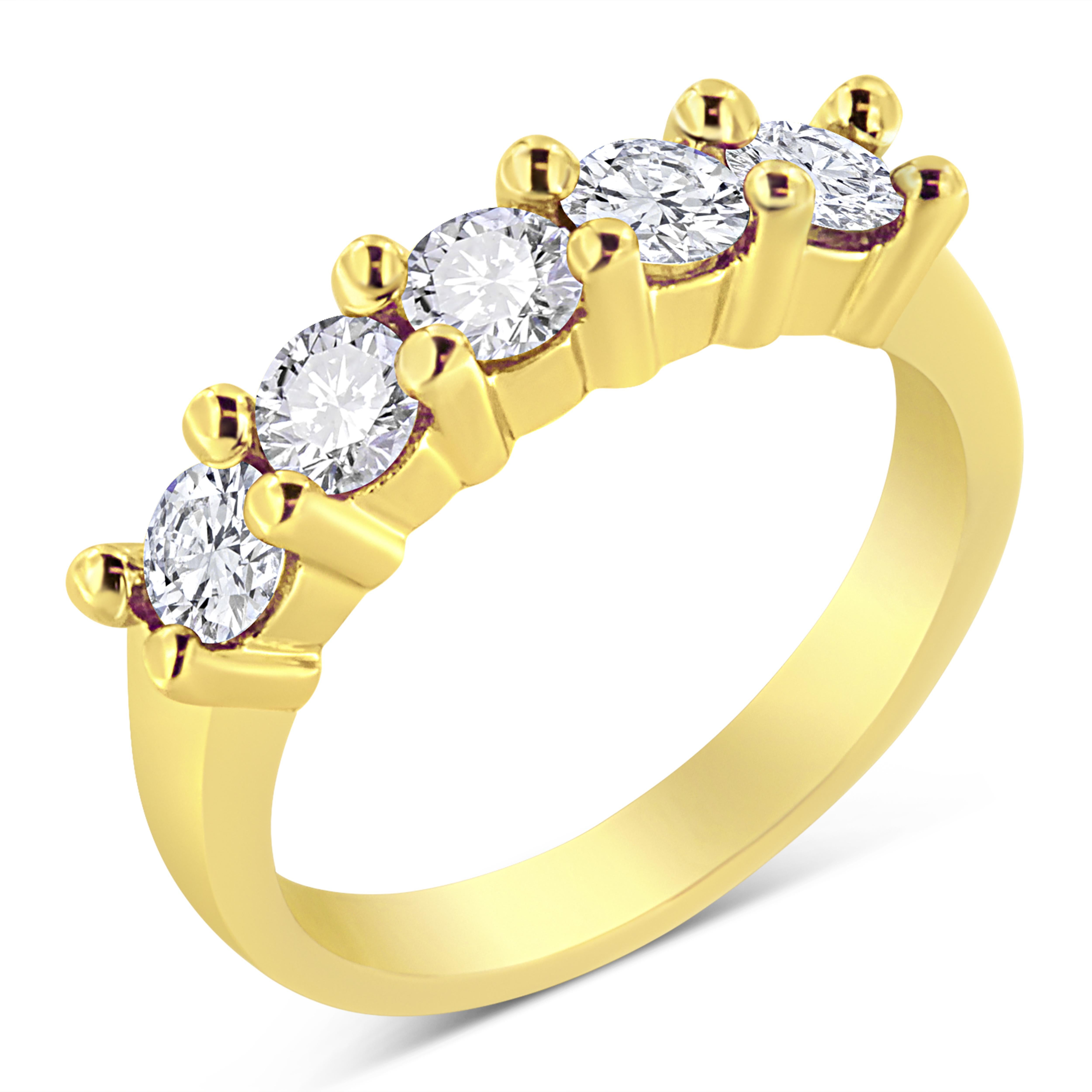 Im Angebot: 14K Gelbgold Platin .925 Sterling Silber 1,0 Karat Diamant Ring mit 5 Steinen () 2