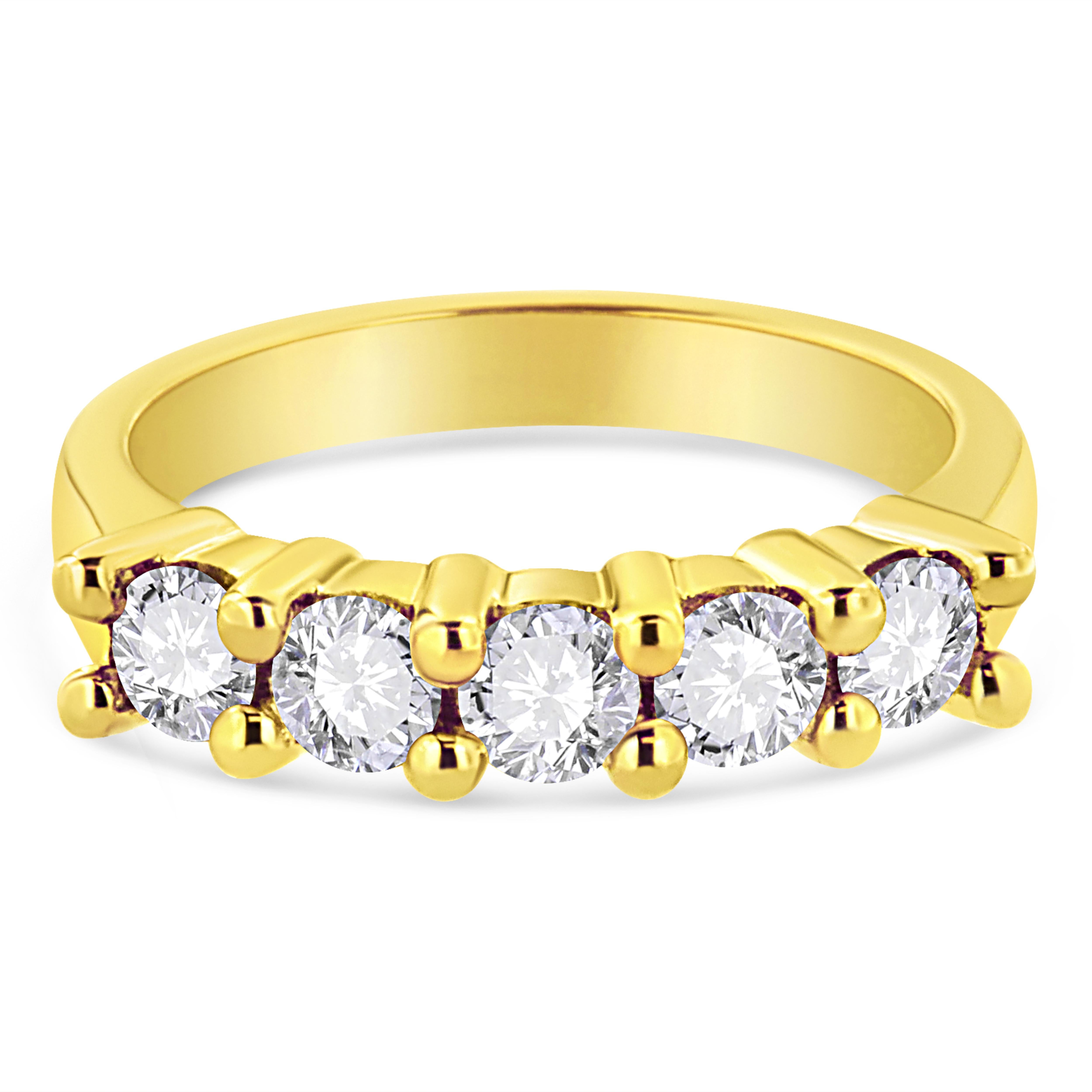 Im Angebot: 14K Gelbgold Platin .925 Sterling Silber 1,0 Karat Diamant Ring mit 5 Steinen () 3